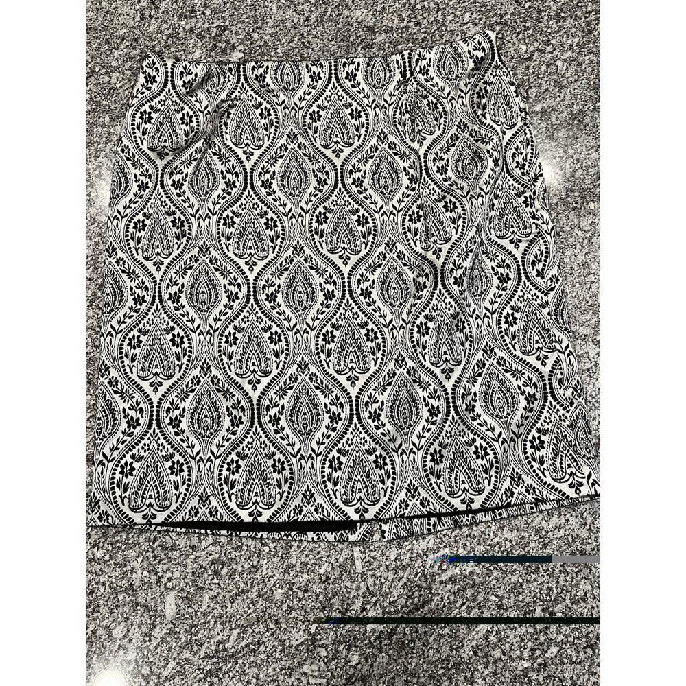 Worthington Black & White Paisley Zippered Lined Twill Cotton Garment Skirt A1